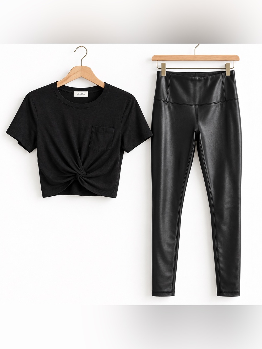Aritzia Wilfred Free Daria Faux Leather Leggings + Subah Knot Tee Bundle Size S